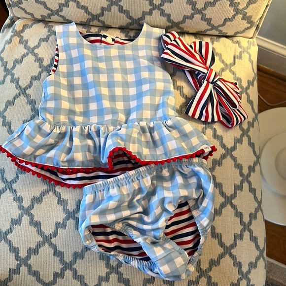 Mud Pie Other - EUC Mud Pie Reversible Tankini 18M w/ headband